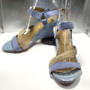 Margaritaville Women's Strappy Wedge Printed Denim Sandals Size 9